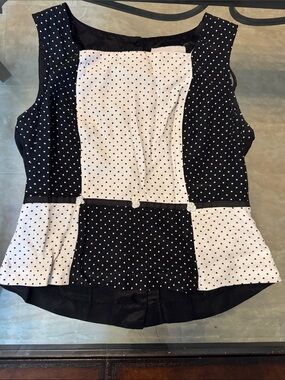Vintage D.J. Summers Black Sleeveless Peplum Top with White Polka Dots